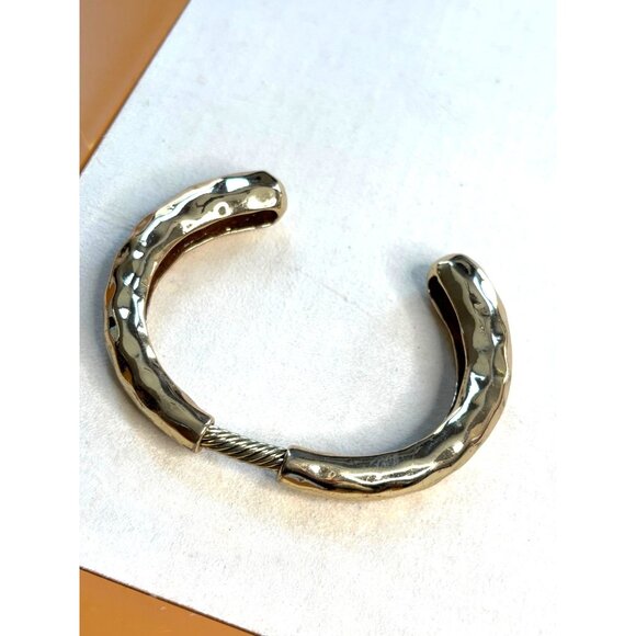 Gold-Tone Hammered Cuff Bracelet With Rope-Style Detail 7.5-Inch Circumference - Picture 1 of 8